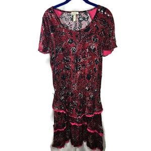 Matilda Jane Small Friends Forever Helena Dress Maroon Floral Tiered Ruffle Sz S